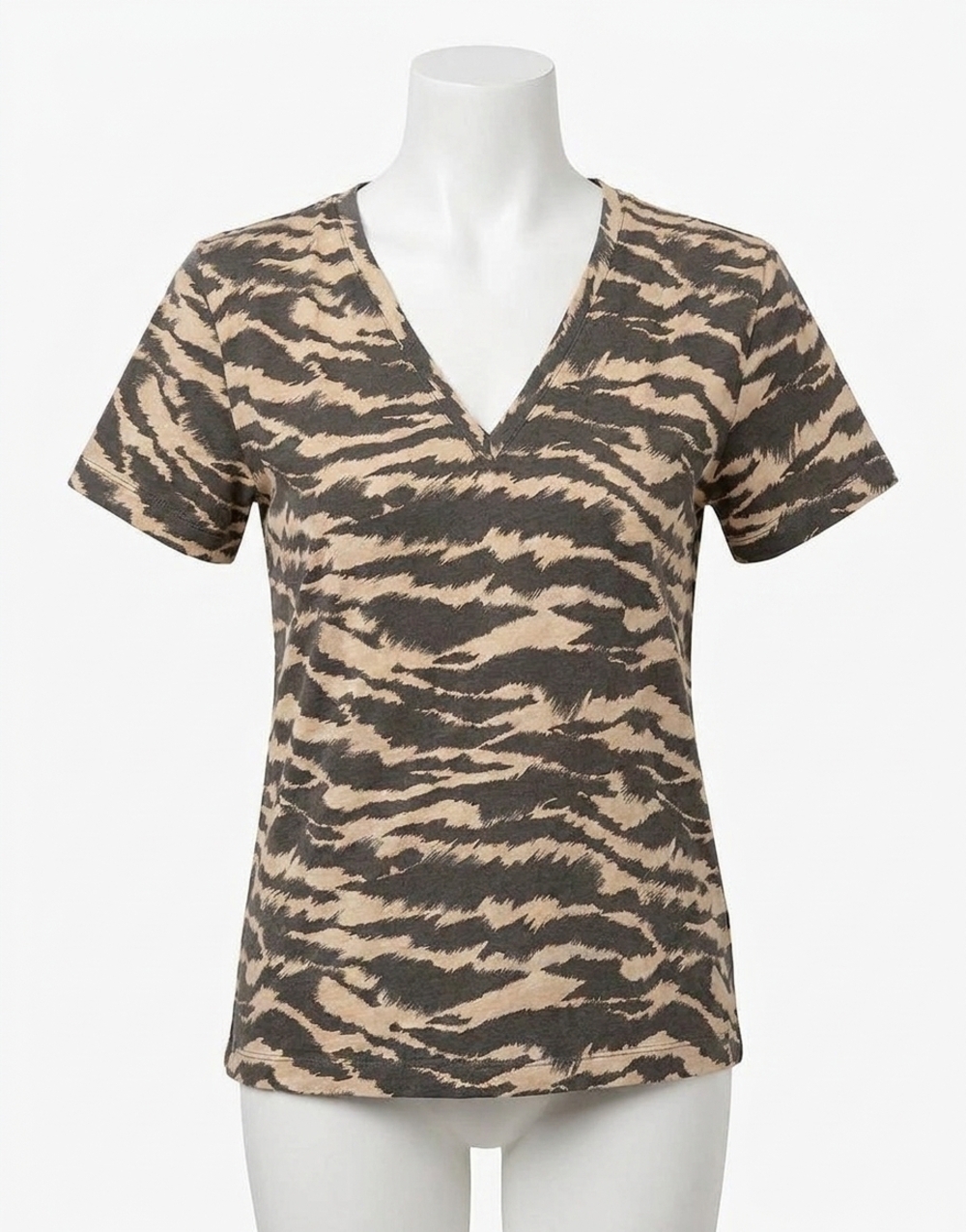 NEW RAILS the cara v neck top in tan new wave tiger